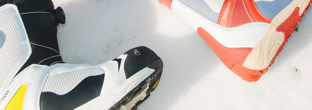 Bataleon snowboard boots laying in the snow