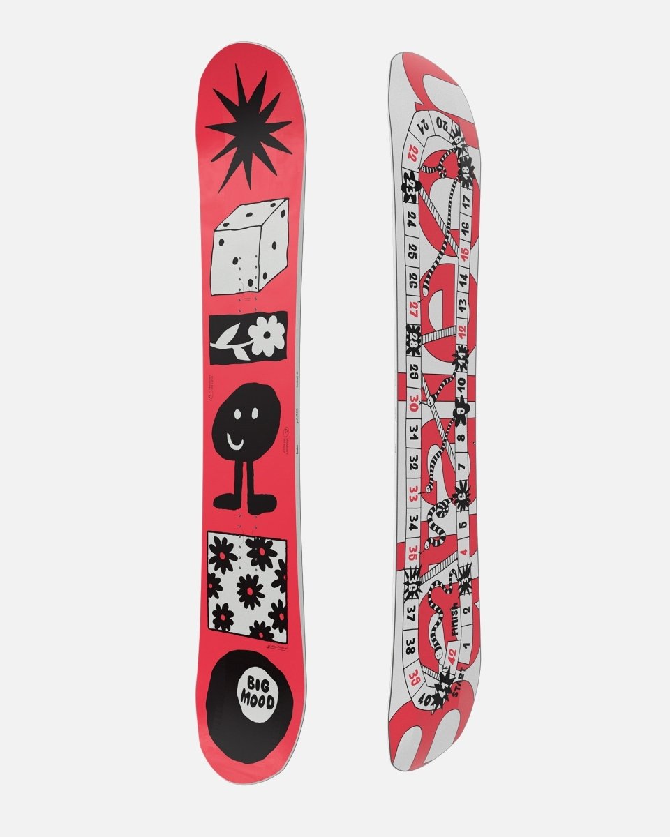 Bataleon women's snowboards in red and white. Moodboard 2025 | Bataleon Snowboards™ 2025.