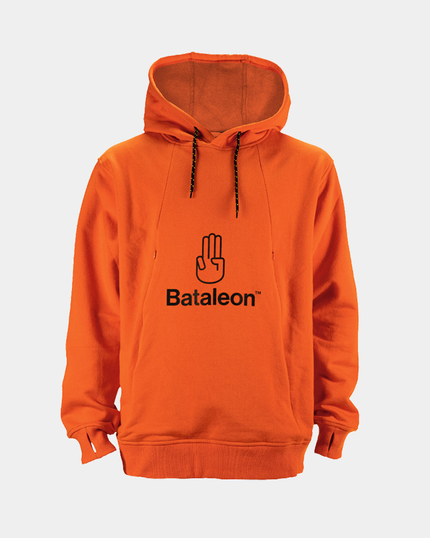 Bataleon Snowproof delta hoodie 2021-2022 frontside view of the orange snowboard hoodie by bataleon snowboards